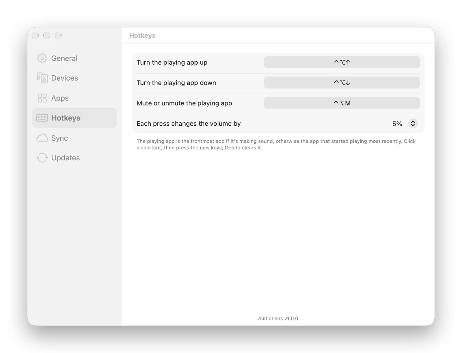 AudioLens Settings, Hotkeys