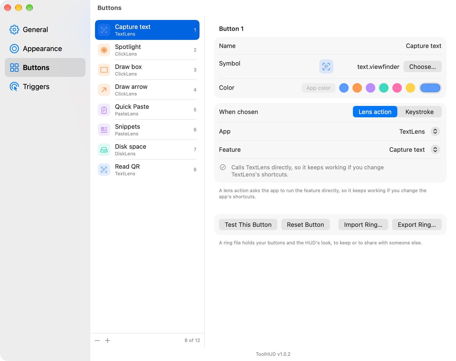 ToolHUD Settings, Buttons